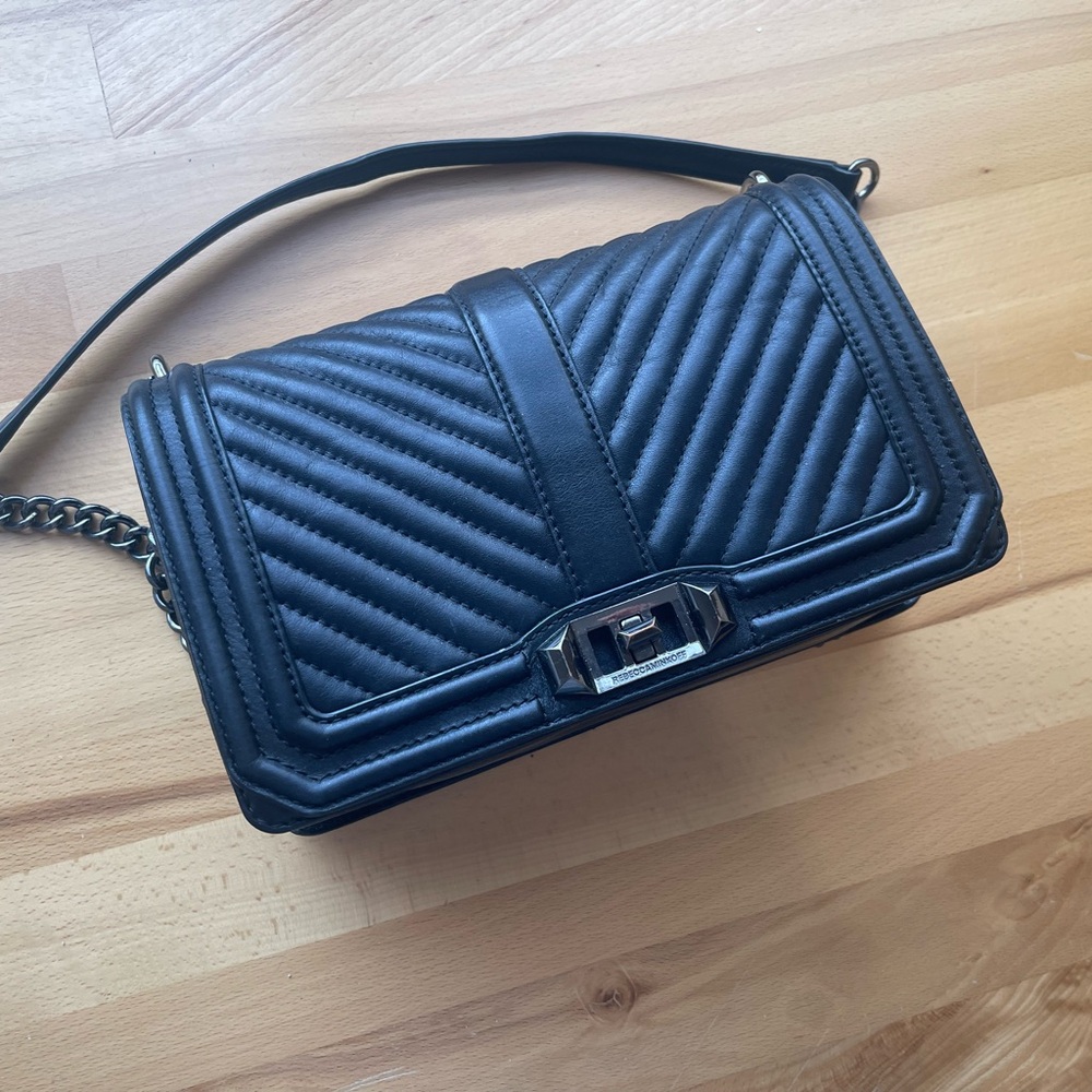 Rebecca Minkoff Love chevron quilted crossbody gunmetal chain